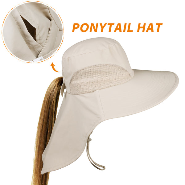 FURTALK Sun Hat for Women Summer Ponytail Safari Hats with Neck Flap Wide  Brim Breathable Sun