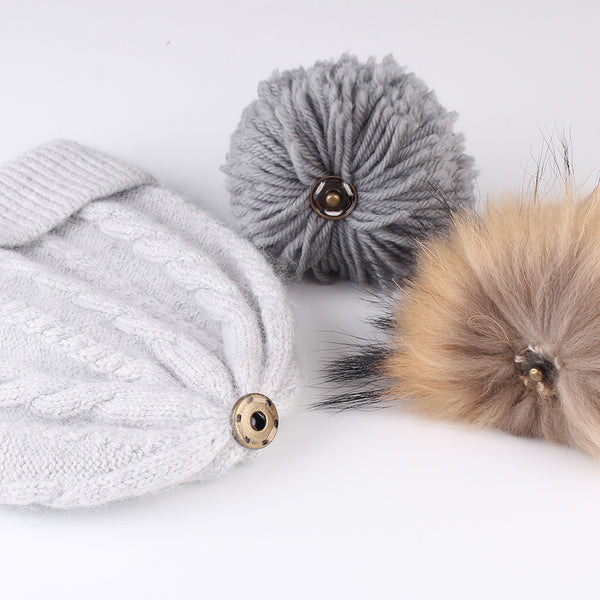 Silver fur pom pom beanie - Real fur pompom hat