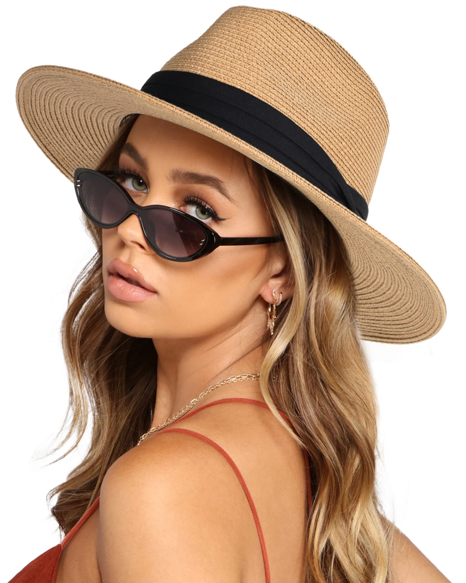 Straw Fedora Panama Hat Wide Brim Sun Hats for Women Beach Wide Brim  Sombreros