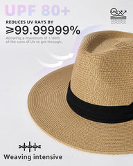 URTALK Panama Hat Sun Hats for Women Men Wide Brim Fedora Straw