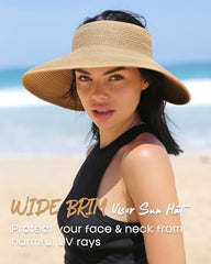 FURTALK Women Sun Visor Wide Brim Ponytail Straw Hat Drop Shipping SH054