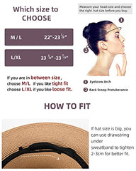 FURTALK Panama Hat Sun Hats for Women Men Wide Brim Fedora Straw Beach Hat UV UPF 50