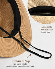 FURTALK Panama Hat Sun Hats for Women Men Wide Brim Fedora Straw Beach Hat UV UPF 50