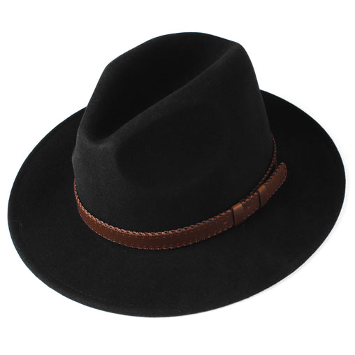 AKIO&AQUIRAX Fedora Hats for Men Women 100% Australian Wool Mens Dress Hat  with Brim Classic Felt Fedora Vintage No-bow-black 7 1/8
