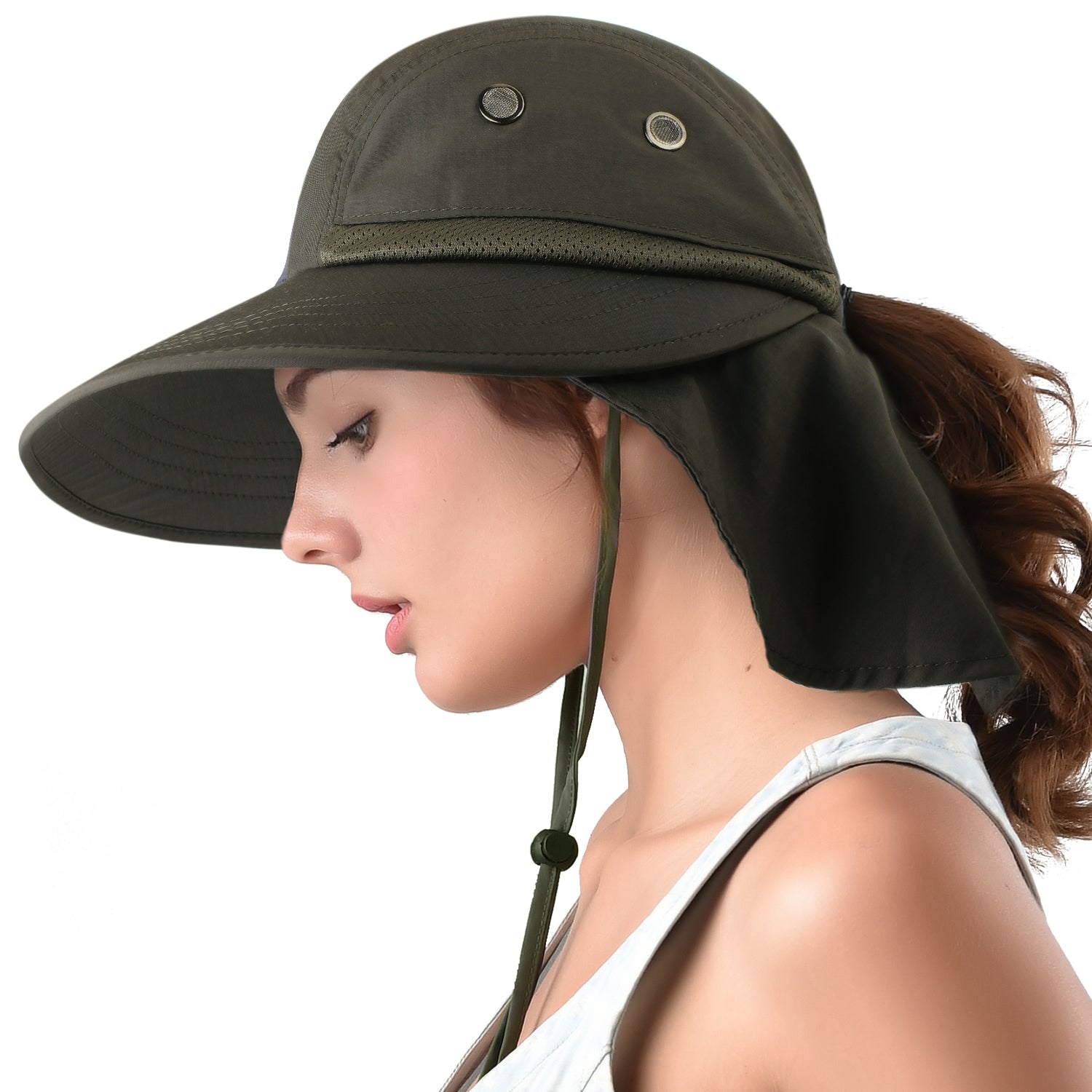 Camptrace Summer Ponytail Wide Brim Sun hat Outdoor Drop Shipping
