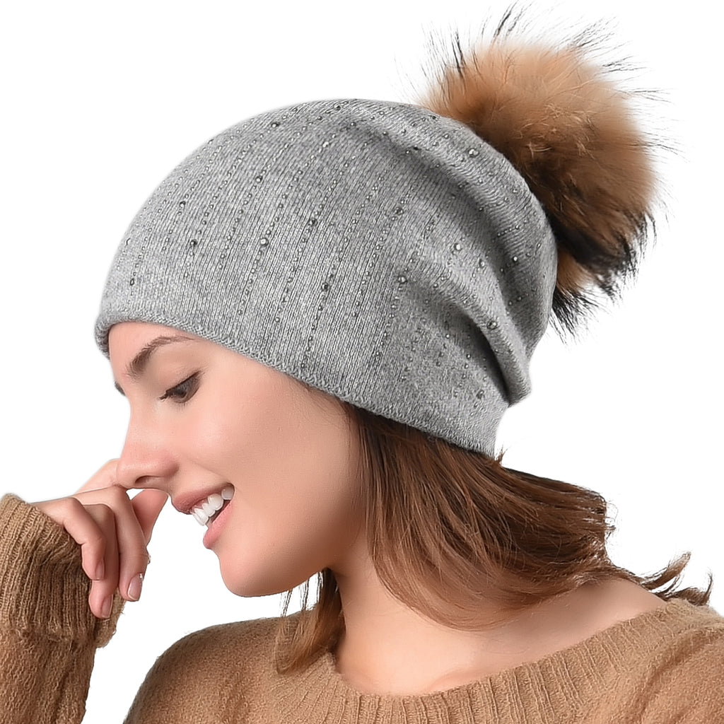 FURTALK Winter Women Slouchy Faux Fur PomPom Hats Drop Shipping A003