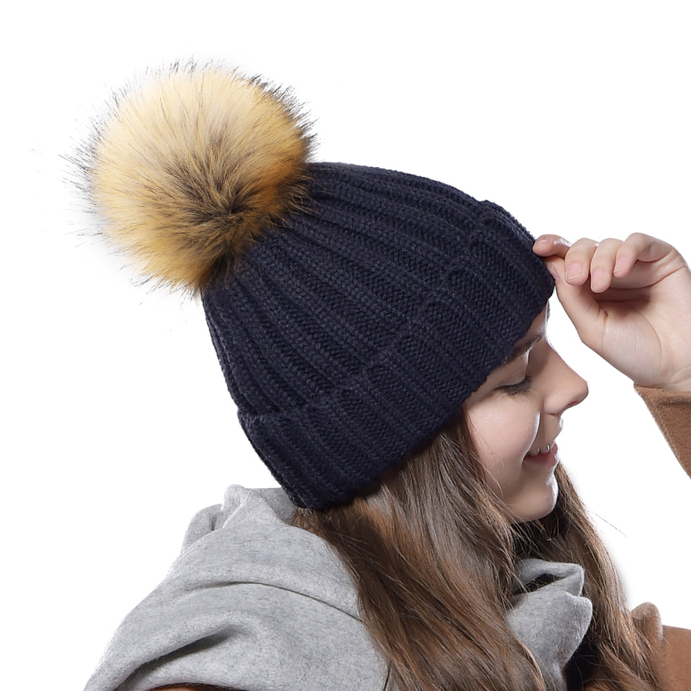 FURTALK Winter Women Slouchy Faux Fur PomPom Hats Drop Shipping A003