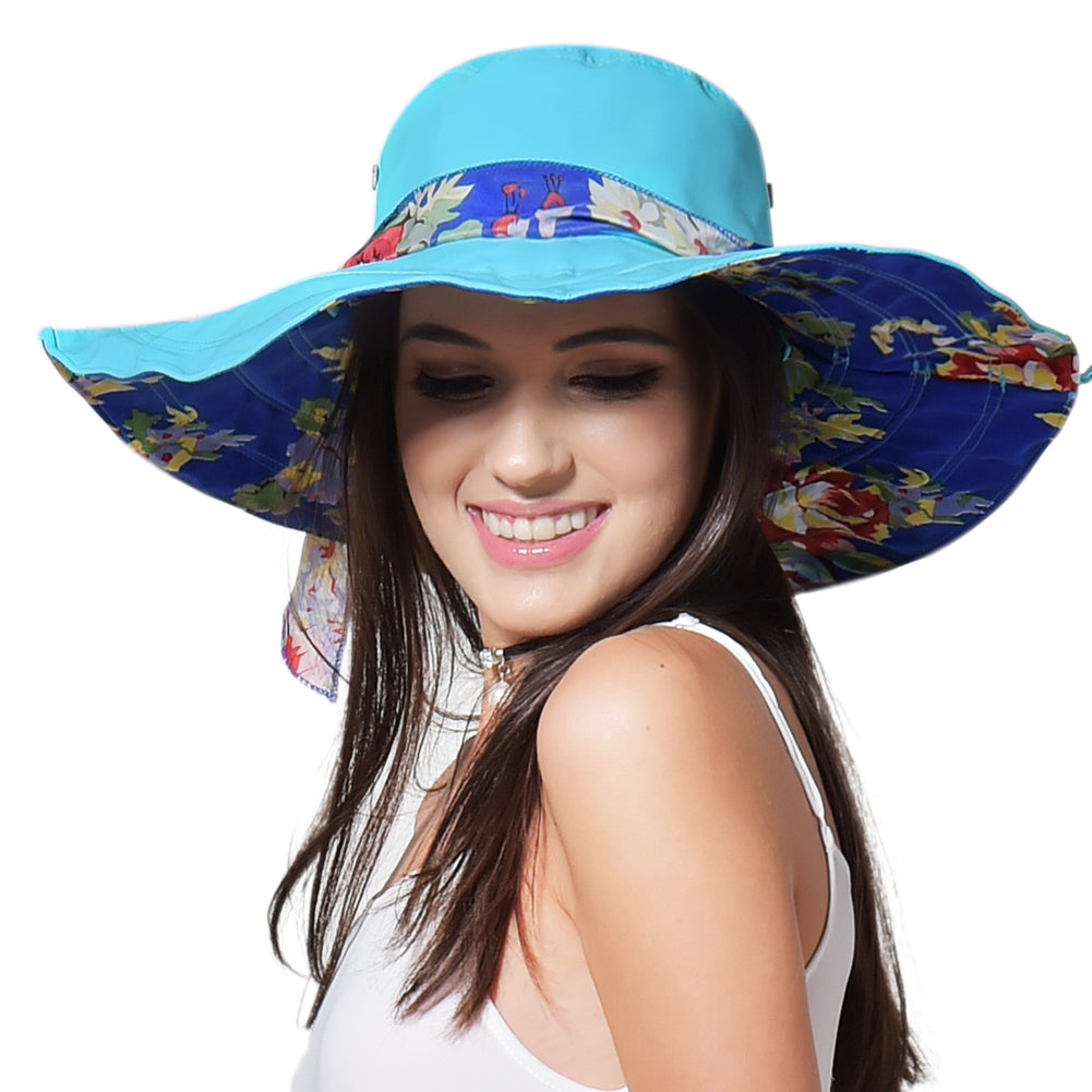 Wide Brim Floral women Sun Hat - Side Ties Bucket Hat - Summer Floppy Brim  Sun Hat - Women Foldable Beach Hat - D…