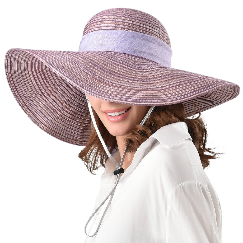 FURTALK Women Wide Brim Straw Sun Beach Hat Circle Stripe Drop Shippin